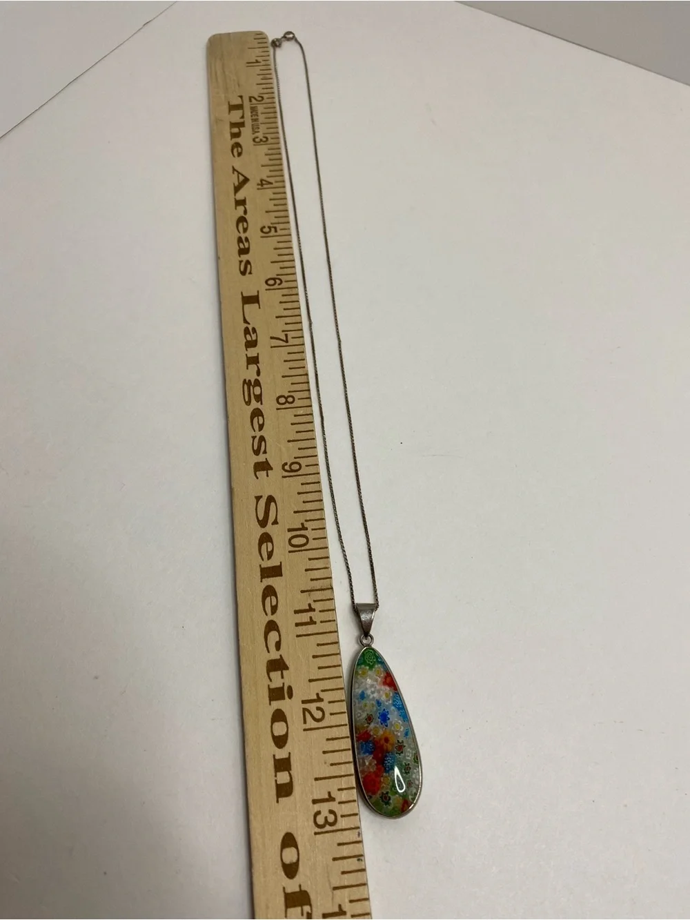 Millefiori Made In Italy Floral Glass Teardrop Pendant Sterling Silver Box Chain